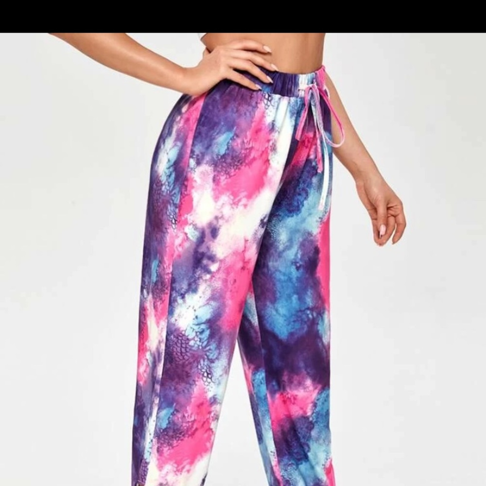 Shein Tie Dye Drawstring Waist Cut Out Sports Pants